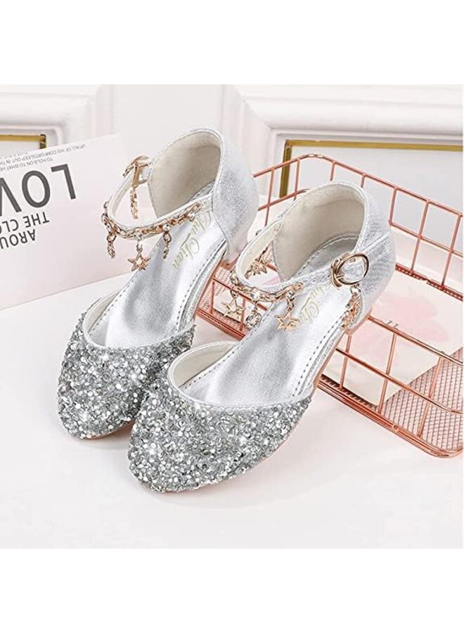 LAMAY Girls Sandals Little Kids Glitter Dress Shoes Low Heel Sequins Princess Sandals Toddler Flower Wedding Party Shoes-27 - Image 3